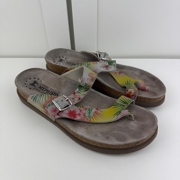 Mephisto Shoes - Mephisto Women's 42 (US 12) Helen Pink Tropic Floral Leather Flip Flop Sandals!